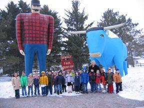 Lincoln Elementary Kindergarten Class visits Paul Bunyan while learning about the letter 'P'. January 2008