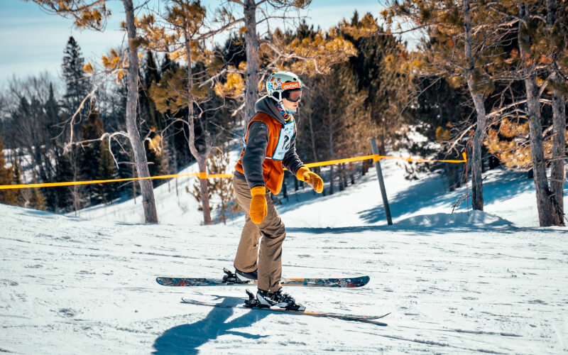 man cross country skiing